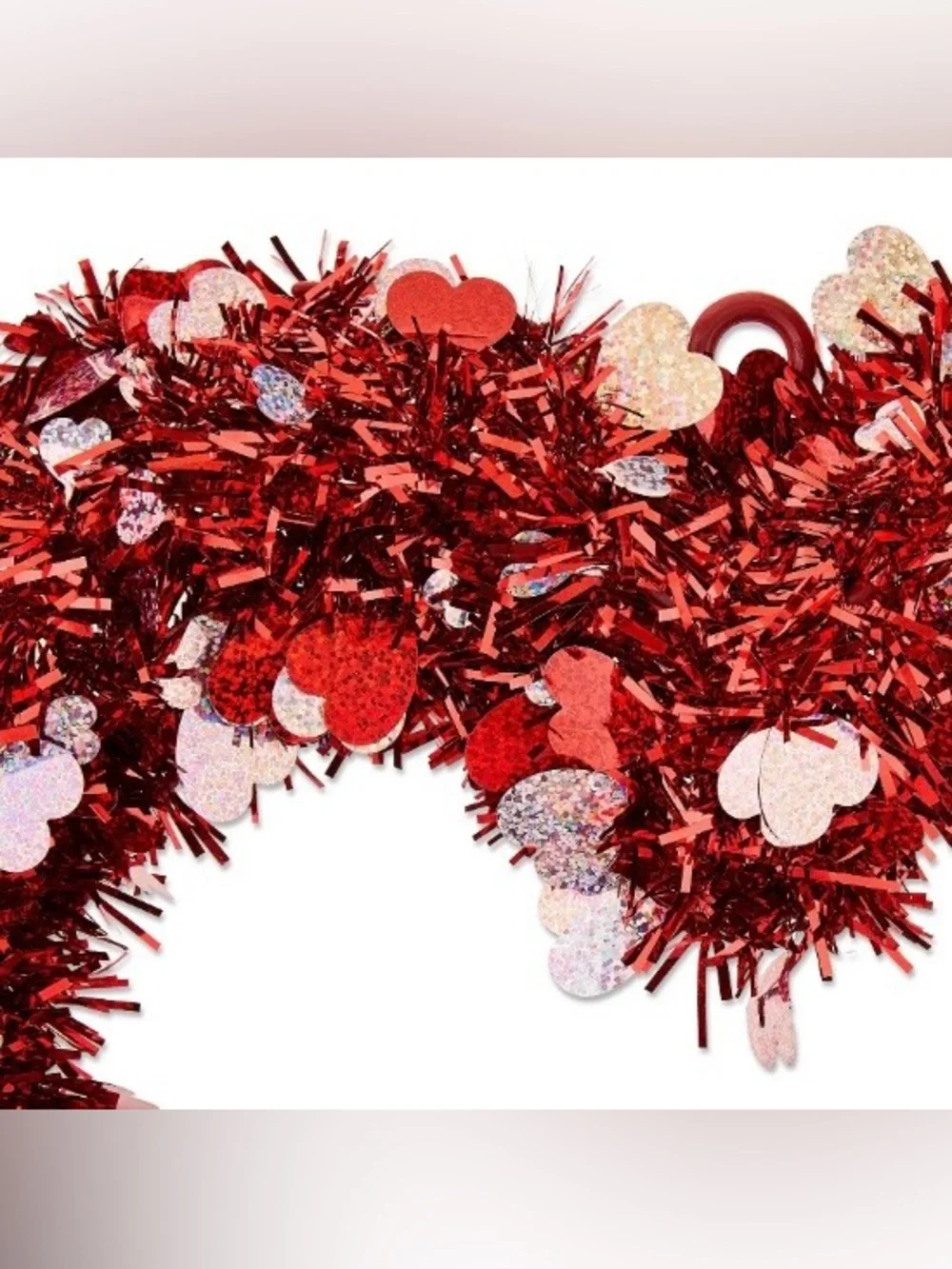 💞 New 15” Red Heart-Shaped Tinsel Holiday Wreath